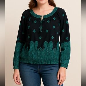 INC International Concepts Black and Teal Blouse